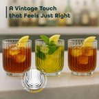 Glaver's Vintage Glassware Art Deco Glasse Ribbed Drinking Glasses U-Shape Arch Design Colored Cocktail Kitchen Tumblers Everyday Dinner Decorative Party (Clear S/4 11oz)