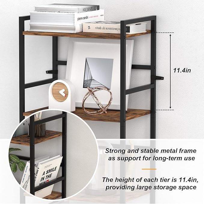 CADUKE 5 Tier Industrial Bookshelf Tall Bookcase with Storage Book Shelf Stand Wood and Metal Book Shelves for Office Brown Bookcase Shelf for Bedroom Kids Room