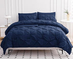LANE LINEN Twin XL Comforter Set, 5 Piece Twin XL Bedding, Pintuck Twin XL Bed in a Bag, Twin XL Bedding Comforter Sets, Twin XL Bed Comforter Set with Sheets, Pillowcase & Sham, Bed Set - Navy Blue