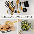 Styled Settings Black and Gold Cooking Utensils Set, 13-Piece | Kitchen Set with Black Ceramic Utensil Holder and Stackable Gold Spoon Rest - Luxury Kitchen Accessories for Stylish Cooking