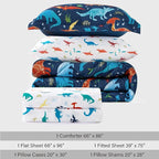 Kids Twin Dinosaur Bedding Comforter Set for Boys, 5 Pieces Twin Size Dinosaur Kids Bedding Set, Super Soft Lightweight Microfiber Comforter Set with Sheets for All Seasons