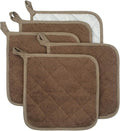 100% Cotton Kitchen Everyday Basic Terry Pot Holder Heat Resistant Coaster Potholder for Cooking and Baking Set of 5 Brown
