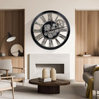 HOIBAI Large Wall Clock, Wall Clocks for Living Room Decor 36 Inch Farmhouse Vintage Rustic Kitchen Wall Decor Vintage Roman Oversized Wall Clock for Home Bedroom House, Moving Gears Clock