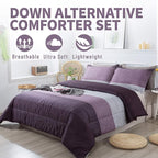 Andency Stripe Comforter Set Twin Size (66x90 Inch), 2 Pieces Purple and Gray Patchwork Striped Comforter, Soft Microfiber Down Alternative Comforter Bedding Set with Corner Loops