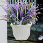 32Pcs Artificial Grass Fake Plants 17.3in Outdoor Plants UV Resistant Faux Greenery Stems Fake Grass for Home Window Garden Office Patio Pathway Front Porch Halloween Décor Green & Purple