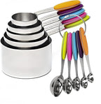 RUNZI 10 Pcs Measuring Cups and Spoons Set,Stackable Metal Measure Cup for Measuring Dry and Liquid Ingredients，Used Kitchen Dry Food, Cooking Baking Measurements,Silvery
