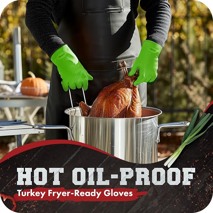 KITCHEN PERFECTION Silicone Smoker BBQ Gloves - Heat Resistant Oven Mitts | Waterproof, 5-Finger Design For A Better Grip, for Pitmasters, Meat Smoking, Grilling, Cooking, Frying Turkey | Grill Gift