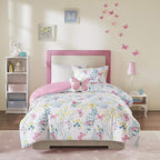 Mi Zone Kids Cynthia Comforter for Girls Microfiber Animal Butterfly Print, Modern All Season Down Alternative Kids Bed Set, Matching Sham, Decorative Pillow, Twin, Pink 3 Piece