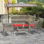 FDW 4 Pieces Outdoor Furniture Set Patio Conversation Set Wicker with Rattan Chair Loveseats Coffee Table for Outdoor Indoor Garden Backyard Porch Poolside Balcony,Gray Wicker/Red Cushions
