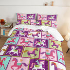 HOSIMA 3Pcs Kawaii Kids Horse Comforter Set with 2 Pillowcases,Colorful Dots Style Comforter for Adults Teens Princess Toddler Bedding Set,Horse Pony King Size Comforter Set.