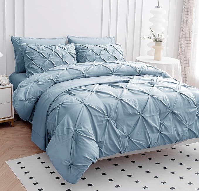 Lane Linen Twin XL Comforter Set, 5 Piece Twin XL Bedding, Pintuck Twin XL Bed in a Bag, Twin XL Bedding Comforter Sets, Twin XL Bed Comforter Set with Sheets, Pillowcase & Sham, Bed Set - French Blue