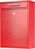 KYODOLED Locking Wall Mount Mailbox for Outside, Drop Box, X-Large, Red | Heavy-Duty Steel, Outdoor Mail Box with Key Lock, Large Capacity, Home, Office & Apartment Use, 16.2H × 11.2L × 4.6W In