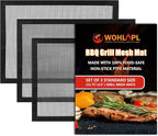 3 Pack Grill Mesh Mat Outdoor Grill, Heavy Duty and Non Stick BBQ Grilling Mats & Baking Mats, Resuable and Easy to Clean, Works on Gas Charcoal and Electric BBQ (15.7 x 13 Inch x 3 pcs)