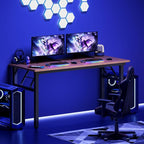 DlandHome 59.8 Inch Large Folding Computer Desk, Fully Assembled Teak Black | Foldable Writing Table, Portable Activity Conference Table for Home Office, Wood Top Metal Frame, Collapsible Easy Storage