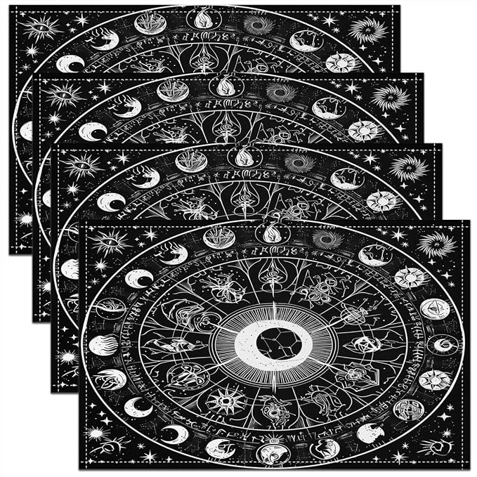 Feelyou Astrology Space Placemats Set of 4 18"x12" Galaxy Placemat for Kitchen Dining Table Decor Indoor Outdoor for Kids Teens Adults Cosmic Celestial Table Place Mats, Sun Moon