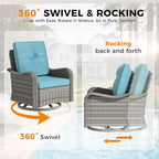 8-Seat Modern Patio Furniture Set with Swivel Rocking Chairs, Thick 4″ Cushions, Dual-Strand Wicker Rattan, Rust-Resistant Steel Frame – Outdoor Conversation & Modular Sectional,Blue
