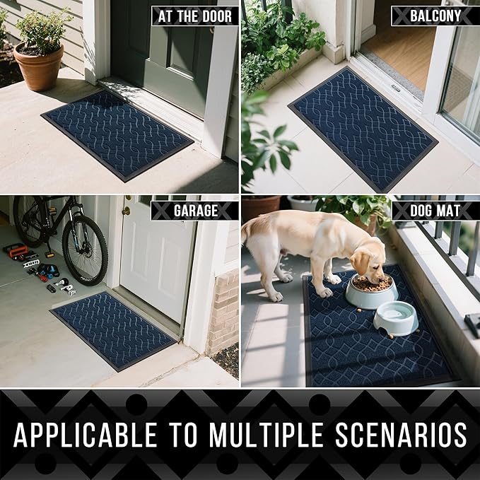 Yimobra Front Door Mat Outdoor Indoor 72x24, All-Season, All-Weather, Heavy Duty Welcome Door Mats Outside Entrance, Non Slip Porch Patio Entrance Mat, Blue