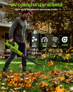 HARDELL Leaf Blower, 18V Small Leaf Blower Cordless with 2.0Ah Battery & Fast Charger, Lightweight Electric Leaf Blower for Lawn Care, Patio, Blowing Leaves, Green