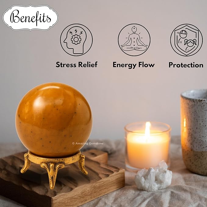 Amazing Gemstone Yellow Jasper Crystal Ball with Stand - 2 Inches Crystal Sphere Meditation Balls for Witchcraft and Decorative Balls