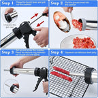 3rd Gen 2.1 LB Professional Jerky Gun Kits, Sausage Stuffer, Stainless Steel Jerky Maker, Jerky Shooter, Beef Jerky Making Gun with 5 Nozzles, 1 meat pusher and 5 Cleaning Brushes