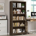 TVU 5-Shelf Wood Bookcase, 65 Inch Tall Bookshelf with Storage, Floor Standing Display Book Shelf, for Living Room Bedroom Study Office, Rustic Brown