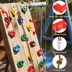 TOPNEW 20 PCS Rock Climbing Holds for Kids, Rock Wall Holds with 6.56 Ft Climbing Rope and 2 Handles, Rock Wall Climbing Kit for Indoor and Outdoor Playset - Includes Mounting Hardware