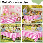 4 Packs Buffalo Disposable Table Cloth, 54 x 108 Inch Waterproof Plastic Tablecloth, Rectangle Hot Pink and White Checkered Table Covers for Picnic, Birthday, Party, Back to School