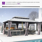 PURPLE LEAF 12' X 18' Patio Hardtop Gazebo Outdoor Pavilion Gazebo with Galvanized Steel Double Roof for Patio Lawn Garden Aluminum with Curtains Grey