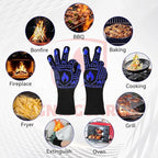 BBQ & Grill Gloves, Oven Gloves, 1472°F Silicone Oven Mitts Heat Resistant Grilling Gloves Fireproof Non-Slip for Barbecue Cooking Baking Smoking, 1-Pair (Blue, Large)