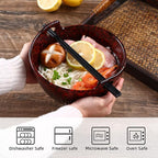 Ramen Bowl Set with Chopsticks and Spoons, Ceramic Noodle Bowl Set of 2, Donburi Bowl, Dishwasher Safe for Pho Udon Soba Noodle Salad Pasta, Special Reactive Glazed Crimson Bowls Set