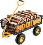 900lbs Heavy Duty Garden Cart, Steel Garden Wagon Cart with Fixedable Rotating Handle for Backyard, Utility Yard Wagon with 10" All Terrain Tires, Mesh Removable Sides