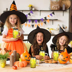 Halloween Cups Set of 4 - Yellow Skull Glass Drinking Jar with Lids and Straws - Halloween Decor, Drinking Glasses 16 oz