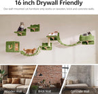 Cat Wall Furniture, 9 in 1 Cat Wall Shelves Set with Bridge, Green | Wall Mounted Cats Shelf for Space-Saving, Multi-Level Cat Climbing Systems for 16 Inch Drywall, with Scratching Posts, Condos