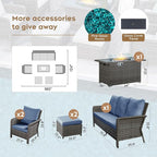 Yechen Patio Conversation Set with 44" Propane Gas Fire Pit Table - 6 Pcs Outdoor Wicker Furniture Set with Lid & Wind Shields - Luxury 7 Seats Sectional Sofa Set for Porch,Backyard