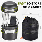 Camping Cookware Kit Backpacking, 0.33Gal Pots and 0.17Gal Pans Set,0.08Gal SUS304 Cup, Forks Knives Spoons for Hiking,Camping,Outdoor Cooking,Picnic,Solo Camping cookware