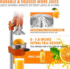 19 Inch Height Extra Tall Commercial Heavy Duty Cast Iron Hand Press Manual Orange Citrus Lemon Lime Grapefruit Pomegranate Fruit Juice Squeezer Machine with Stainless Steel Cup
