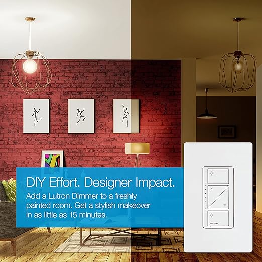 Lutron Caseta Original Smart Dimmer Switch (Lutron Smart Hub Required), for LED Lights, 150 Watt, Single-Pole/3-Way, No Neutral Required, PD-6WCL-WH 4-PACK, White, 4 Pack