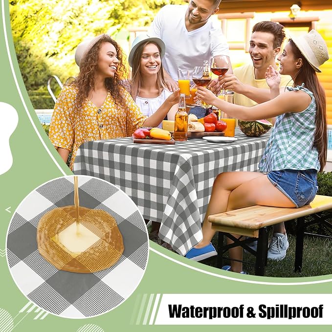 10 Packs Buffalo Disposable Table Cloth, 54 x 108 Inch Waterproof Plastic Tablecloth, Rectangle Grey and White Checkered Table Covers for Picnic, Birthday, Party, Back to School