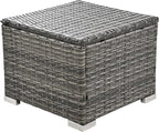 9-Pieces Outdoor Rattan Sectional Sofa Set, Wicker Patio Conversation Furniture with L-shape Couch&Storage Ottomans, Acacia Wood Coffee Table, for Garden Yard, Gray Wicker&Beige Cushion