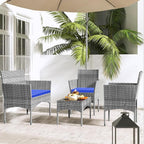Patio Furniture, 4 Piece Conversation Set, Outdoor Wicker Rattan Table and Chairs, Sectional Sofa with Thick Cushion for Garden, Yard, or Porch, Light Grey