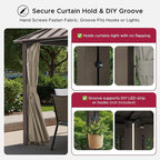 SUNJOY Kingston 14' x 12' Hardtop Gazebo with Galvanized Steel Double Roof, Curtain and Netting, Brown Aluminum Posts Permanent Pavilion Gazebo for Garden, Patio, Deck, Lawn