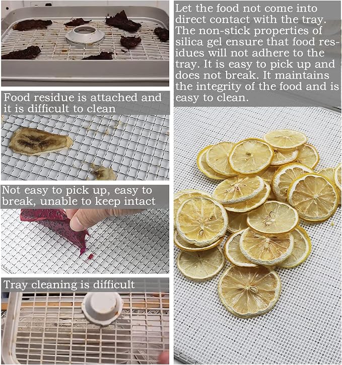 Silicone Dehydrator Tray Liner: for Cosori Magic Mill Ivation 12"x13" 10-PK | BPA-Free Mesh Non-stick Liners Help Stop Dried Food From Sticking, Lift Food Intact, and Cut Cleanup Time - Dishwasher Safe