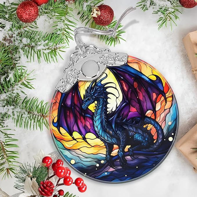 Flying Dragon Stained Glass Orament - Christmas Ornament - Christmas Decorations for Tree - Holiday Present ldeas - Gift Exchange