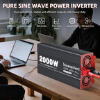 2000W Pure Sine Wave Inverter, Car Power Inverter 24V to 120V AC Converter for RV, Truck, Solar, Outdoor with Dual AC and 20A Socket, 18W+30W USB, PD60W, Surge 4000W, Remote Control(2000W-24V)