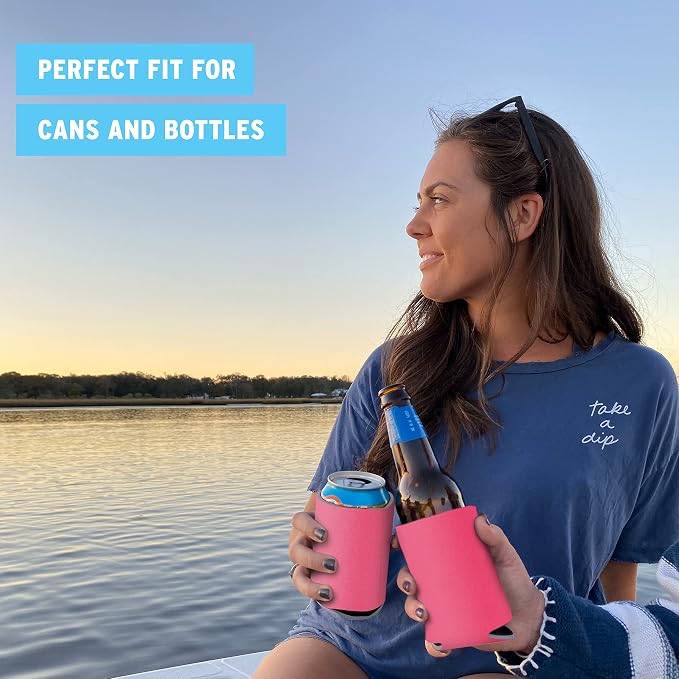 Blank Beer Can Coolers Sleeves (14-Pack) Soft Insulated Beer Can Cooler Sleeves - HTV Friendly Plain Can Sleeves for Soda, Beer Cans & Bottles - Blanks for Vinyl Projects & Wedding Favors (Pink)