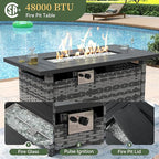 Aoxun 15 Piece Patio Furniture Set with 44” Fire Pit Table Wicker Rattan Outdoor Sectional Sofa Set with Coffee Table and Thickened Cushions, Grey/Blue (Waterproof Cover Included)