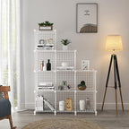 Wolizom Wire Cube Storage, Metal Grids Shelves Bookshelf, Stackable Modular Shelving Organizer, DIY Closet Bookcase Bookshelf, Grid Storage Shelf for Bedroom, Living Room, Office (White, 9 Cube)