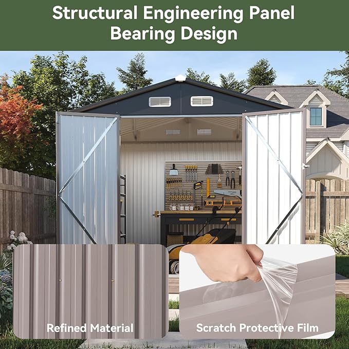 Aoxun 7x5 FT Outdoor Storage Shed Garden Metal Shed with Lockable Door Outdoor Large Shed for Tool, Garbage Can, Bike, Mower, Brown