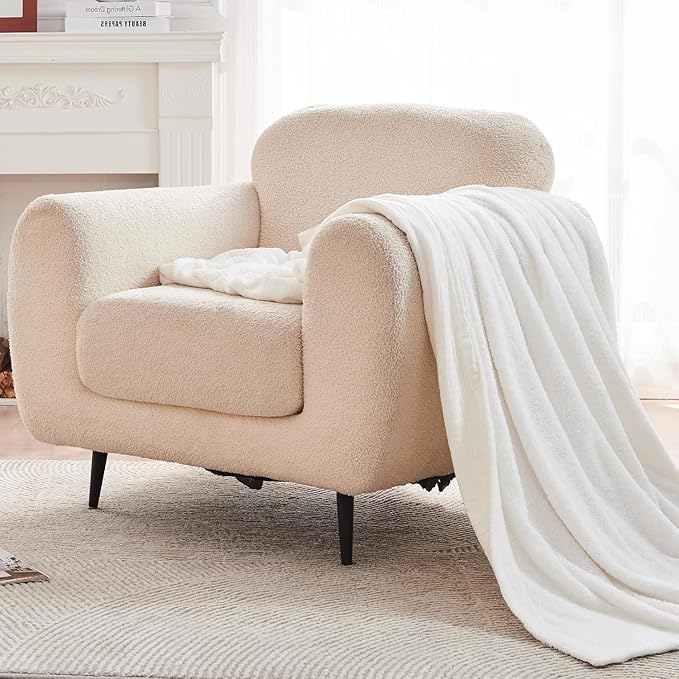 EMME Muslin and Fleece Twin Blanket Reversible - 60"*80" Cream Soft Warm Throw Blankets for Couch Bed Picnic Travel Bed