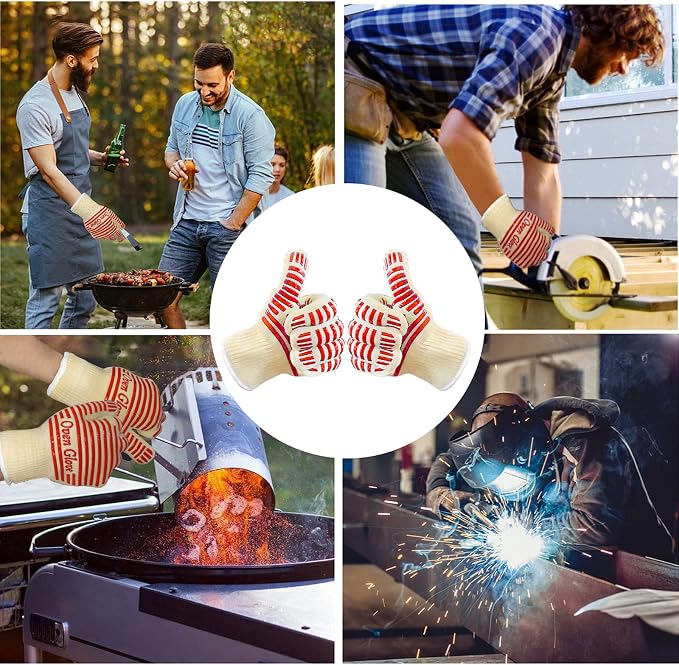 Oven Gloves, Heat Resistant 540 Degrees Grilling Gloves, Hot Surface Handler Non-Slip Silicone Oven Mitts with Fingers, BBQ Gloves for Cooking/Kitchen/Baking, Pack of 2